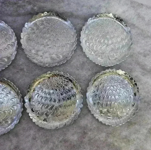 Continental Silver Co Vtg Aluminum Coasters in Coaster Caddy Set of‎ 8 Wild Rose - Picture 8 of 12